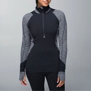 Women's Lululemon Race Your Pace 1/2 Zip Black / Coco Pique Black Pullover Top 6